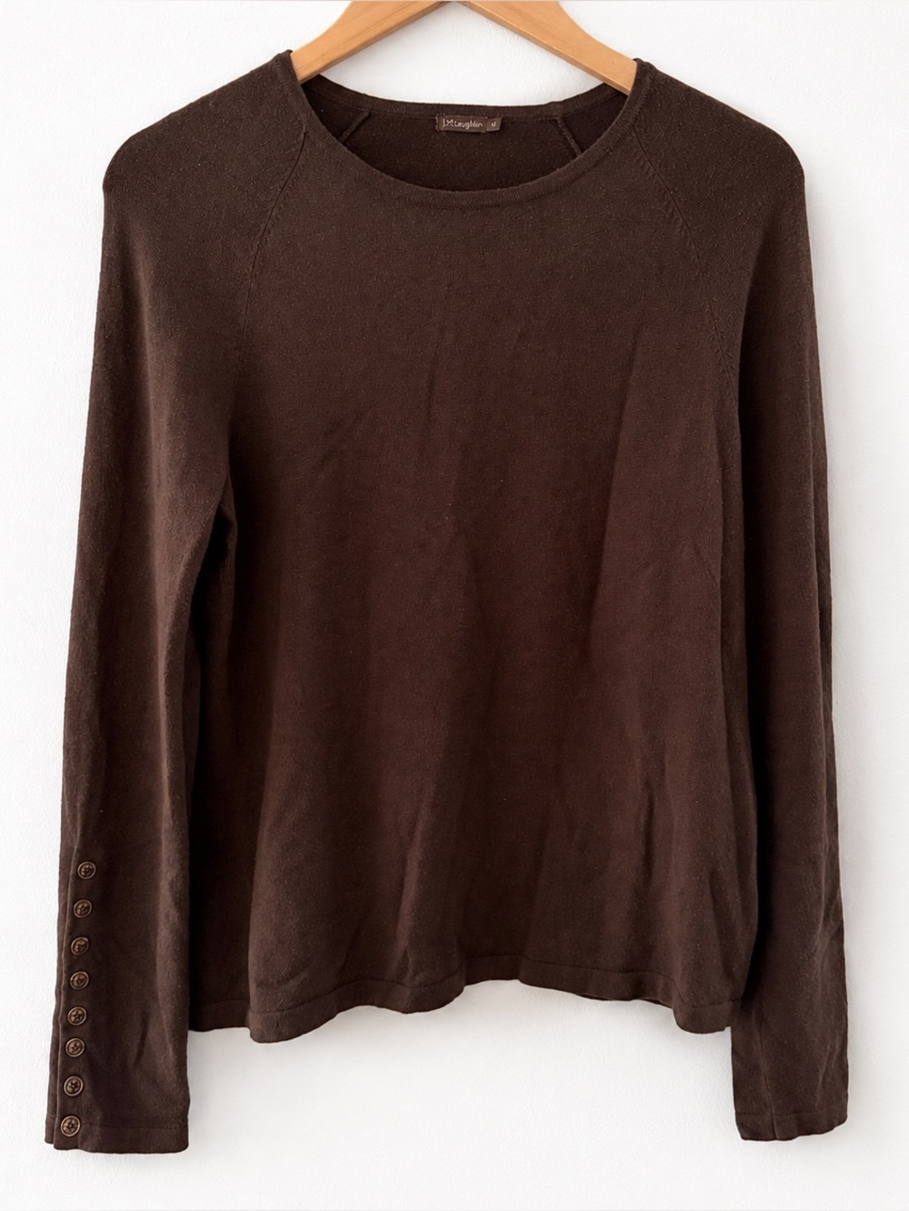 J. McLaughlin Brown Button Sleeve Knit Sweater Top Women’s Medium Soft Stretch